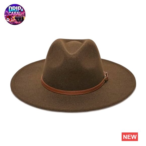 Faux Wool Felt Wide Brim Fedora Hat with Animal Print Band